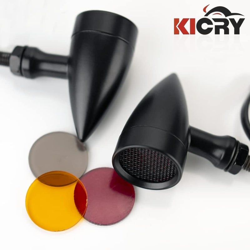 KICRY Motorcycle Turn Signals LED Bullet Front Rear Indicator Lights Universal Compatible for Harley Davidson Cruiser Iron Softail Street Bike Honda Shadow Yamaha Chopper Bobber Cafe Racer(Black/Red) - Image 2